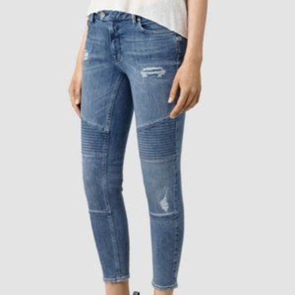 Allsaints BIKER cropped Jeans 26x26 Distressed light wash blue Denim - Picture 9 of 9